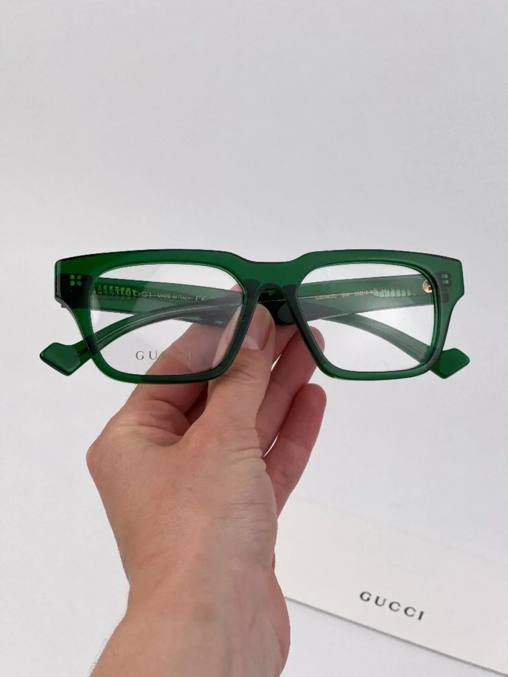 Gucci GG0963O 004 Rectangular Square Eyeglasses Transparent Green NEW AUTHENTIC